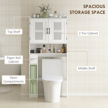 HOMCOM Over the Toilet Storage Cabinet, Bathroom Organizer with Adjustable Shelf, Toilet Paper Holder for Bathroom, Laundry