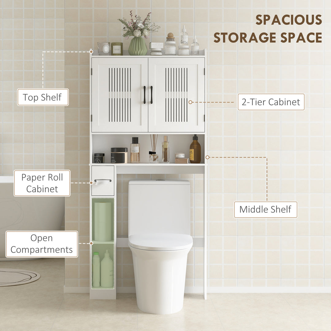 HOMCOM Over the Toilet Storage Cabinet, Bathroom Organizer with Adjustable Shelf, Toilet Paper Holder for Bathroom, Laundry