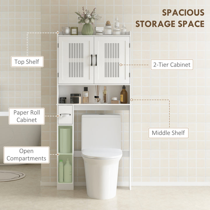 HOMCOM Over the Toilet Storage Cabinet, Bathroom Organizer with Adjustable Shelf, Toilet Paper Holder for Bathroom, Laundry