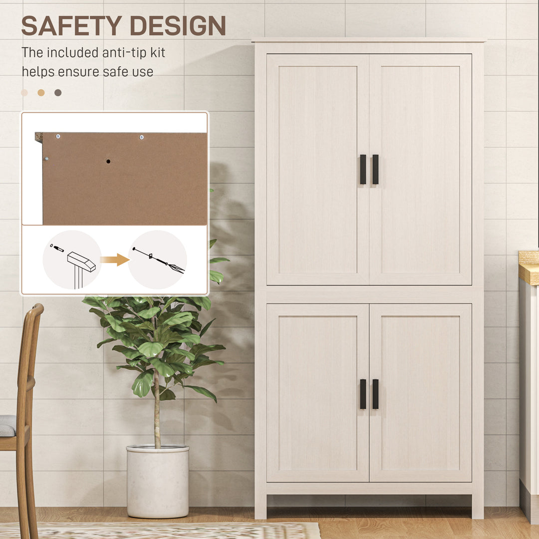 HOMCOM 64" Kitchen Pantry Cabinet, Freestanding Storage Cabinet with 4 Doors, 3 Adjustable Shelves, Antique White
