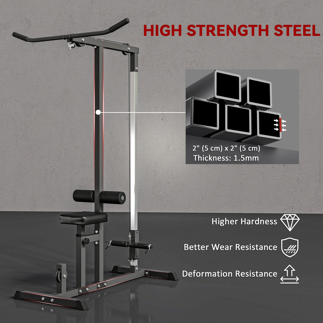 Soozier LAT Pull Down Machine Cable Machine, High and Low Pulley Station with Adjustable Seat, for Home Gym
