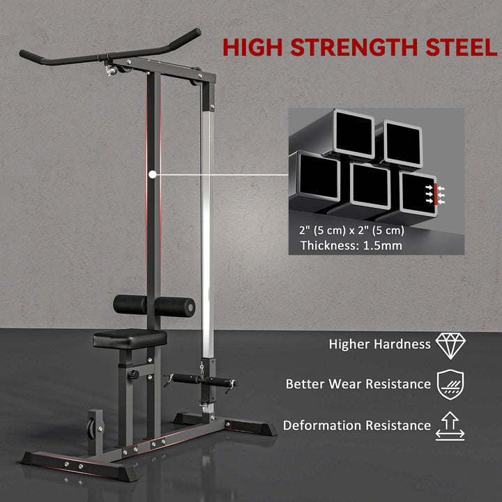 Soozier LAT Pull Down Machine Cable Machine, High and Low Pulley Station with Adjustable Seat, for Home Gym