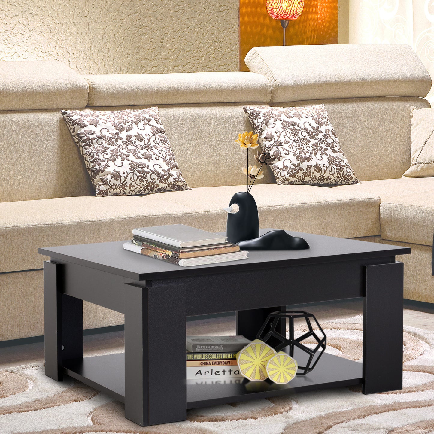 HOMCOM Modern Coffee Table with Storage Shelf, Square  Cocktail Table, Center Table for Living Room, Grey