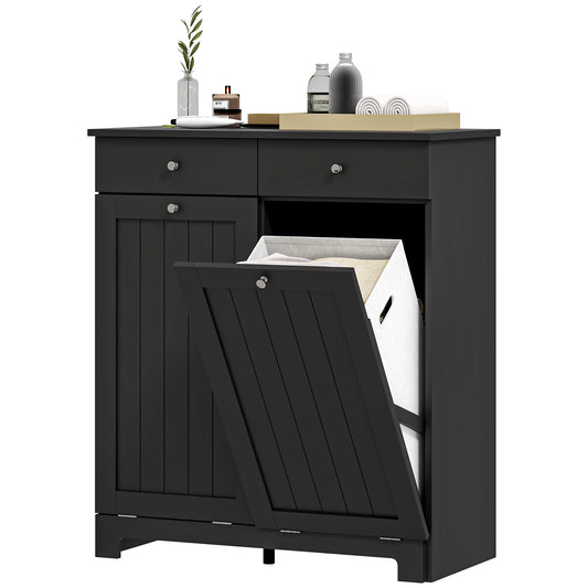 HOMCOM Laundry Cabinet, Tilt Out Laundry Hamper Cabinet with 2 Baskets, Bathroom Hamper Cabinet with 2 Drawers, Black