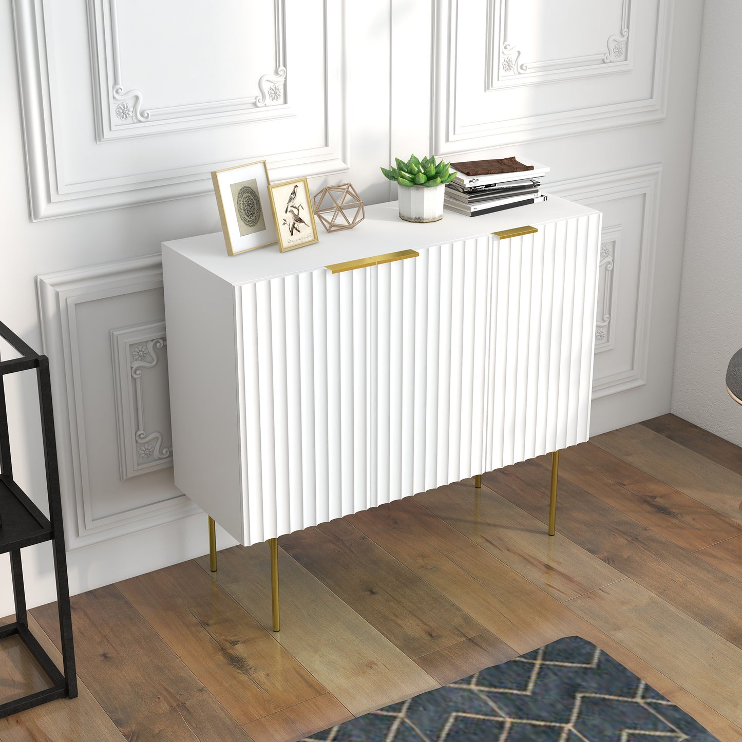 HOMCOM Modern Storage Cabinet Sideboard Buffet Cabinet with Gold Legs for Living Room Dining Room Hallway Grey
