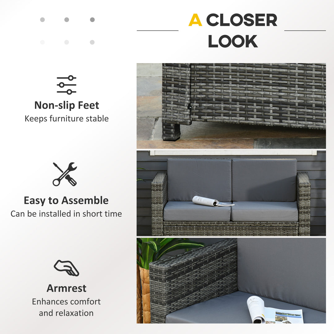 Outsunny 2 Seat Patio Loveseat Deluxe Wicker Sofa Chair Outdoor Rattan Furniture Couch All Weather with Cushion for Balcony, Deck, Garden and Poolside, Grey