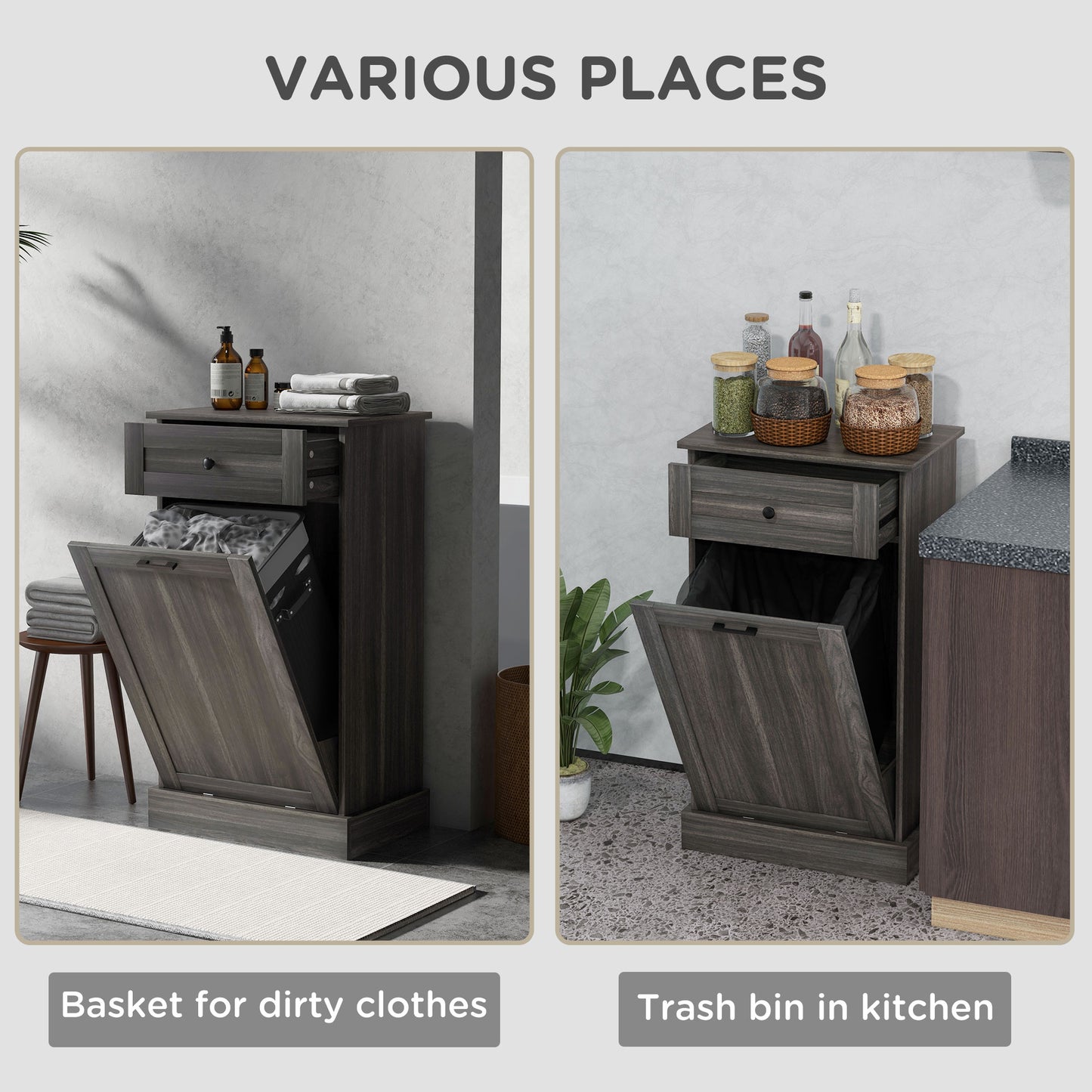 HOMCOM Kitchen Tilt Out Trash Bin Cabinet, Free Standing Recycling Cabinet, Trash Can Holder with Drawer, White