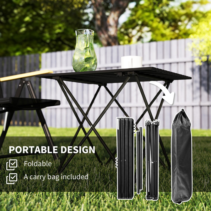 Outsunny Folding Camping Table, Outdoor Portable Picnic Table with Carry Bag, Foldable Table for Camping, Picnic, Hiking, Black