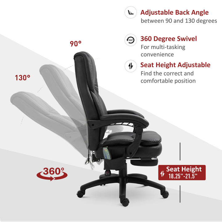 Vinsetto Office Chair High Back 6-Point Vibration Massage Reclining 360° Swivel Height Adjustable with Retractable Footrest