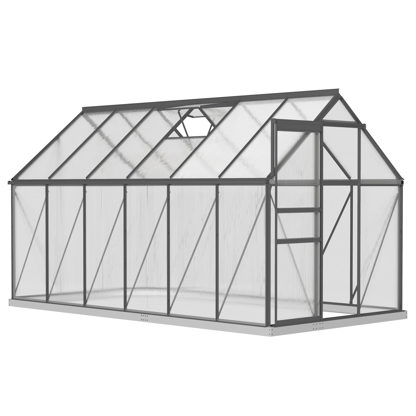 Outsunny 6' x 12' x 6.5' Walk-in Greenhouse, Polycarbonate Greenhouse with Adjustable Roof Vent, Base, Sliding Door, Clear