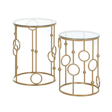 HOMCOM Round Coffee Tables Set of 2, Gold Nesting Side End Tables with Tempered Glass Top, Steel Frame for Living Room