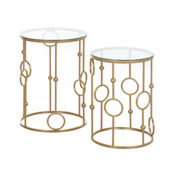 HOMCOM Round Coffee Tables Set of 2, Gold Nesting Side End Tables with Tempered Glass Top, Steel Frame for Living Room