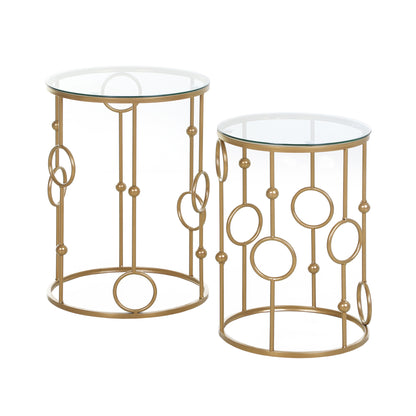 HOMCOM Round Coffee Tables Set of 2, Gold Nesting Side End Tables with Tempered Glass Top, Steel Frame for Living Room