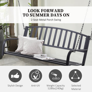 Outsunny 50" Porch Swing Patio Swing Chair Hanging Bench Outdoor Glider Chair with Chain Black