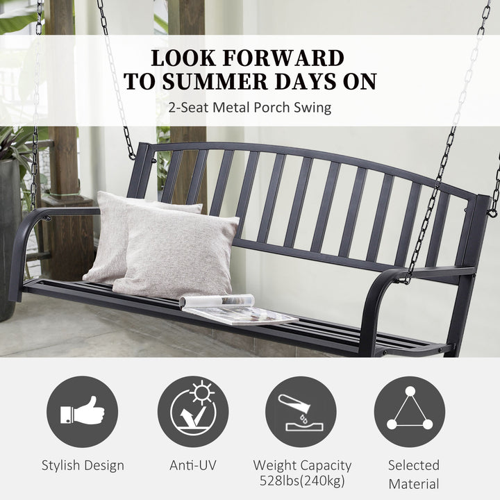 Outsunny 50" Porch Swing Patio Swing Chair Hanging Bench Outdoor Glider Chair with Chain Black