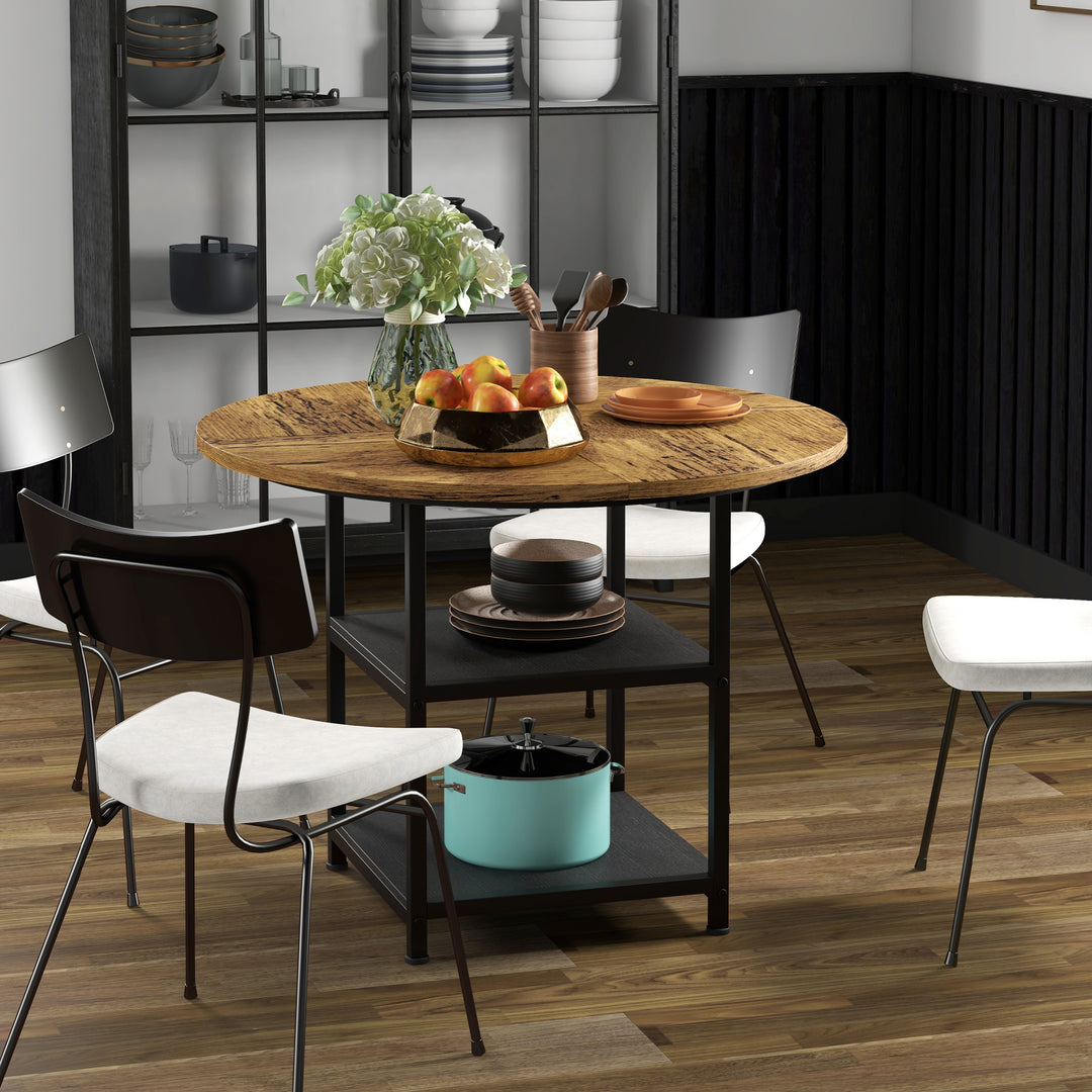 HOMCOM Round Kitchen Table for 4-6 People, 39.4 Inch Industrial Dining Table with Storage Shelves, Rustic Brown
