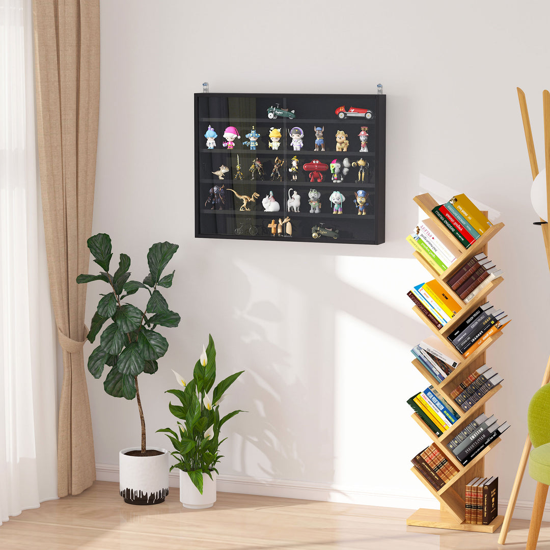 HOMCOM 5-Tier Display Cabinet, Shot Glass Display Case, Glass Curio Cabinet with 2 Glass Doors and 4 Adjustable Shelves, Black