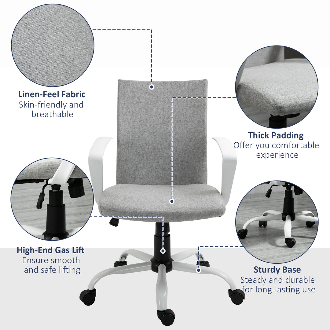 Vinsetto Linen Mid Back Office Chair With Tilt Function, Swivel Computer Chair, Charcoal Grey