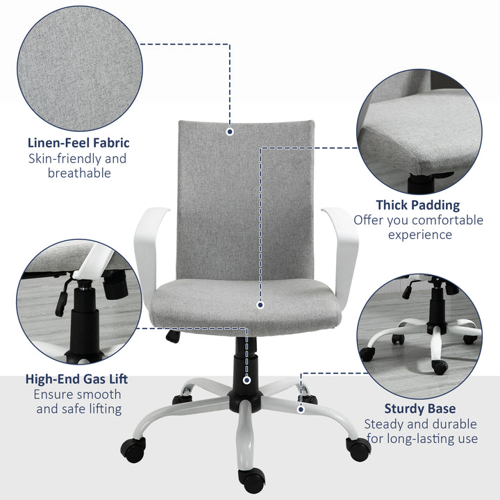 Vinsetto Linen Mid Back Office Chair With Tilt Function, Swivel Computer Chair, Charcoal Grey