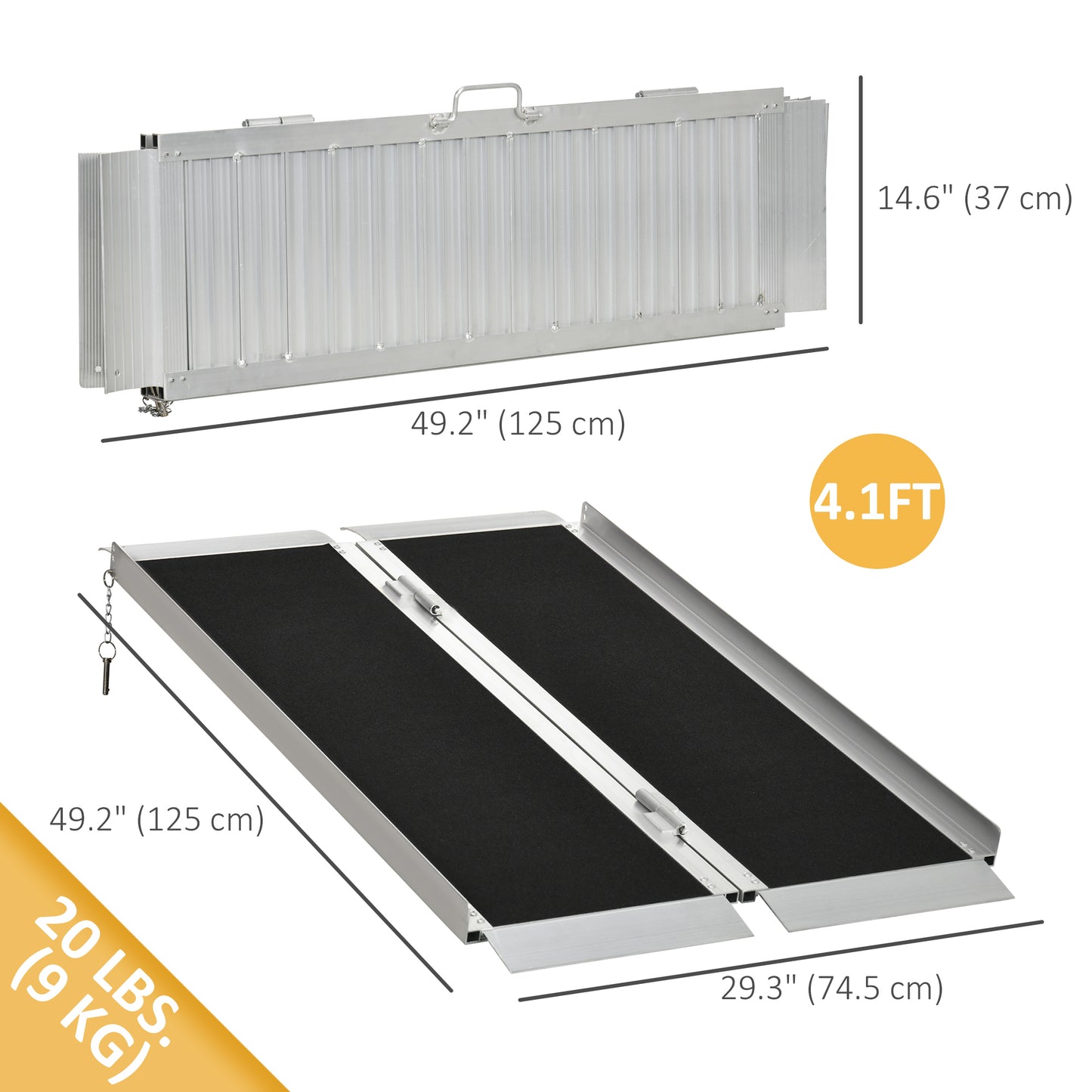 HOMCOM 4' Portable Wheelchair Ramp Aluminum Threshold Mobility Single-fold for Scooter with Carrying Handle