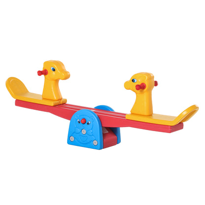 Qaba Kids Seesaw Safe Teeter Totter 2 Seats with Easy-Grip Handles Indoor Outdoor Living Room Playroom Backyard Equipment, for 12-48 Months, Multicolor