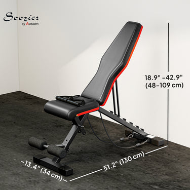 Soozier Adjustable Workout Bench, Foldable Weight Bench with Leg Extension and Preacher Pad, 264LBS Weight Capacity, for Home Gym, Black and Red