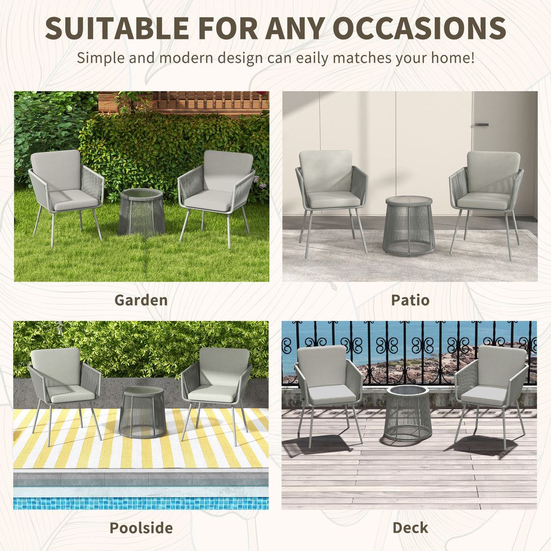 Outsunny 3 Piece Outdoor Patio Bistro Set, Wicker Rattan Furniture with Metal Legs for Garden, Backyard, Light Grey