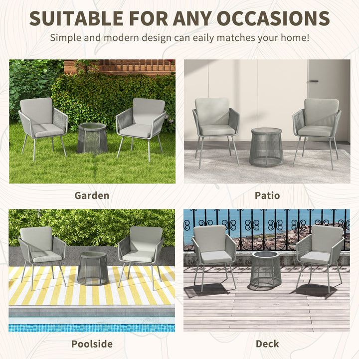 Outsunny 3 Piece Outdoor Patio Bistro Set, Wicker Rattan Furniture with Metal Legs for Garden, Backyard, Light Grey