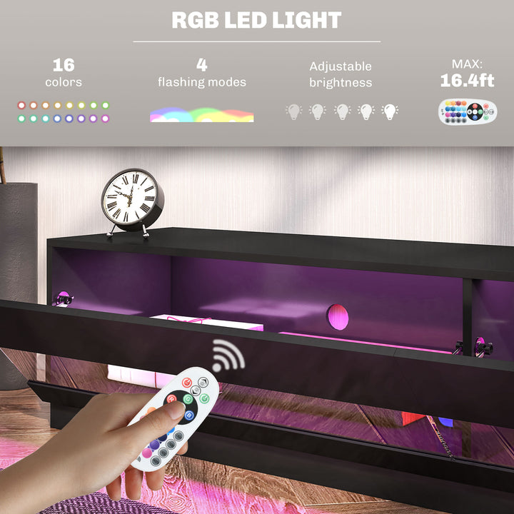 HOMCOM Lighted TV Stand for TVs up to 75", TV Cabinet with Storage for Living Room, High Gloss White