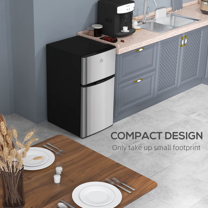 HOMCOM 3.2 Cu Ft Compact Refrigerator, Mini Fridge with Freezer, Adjustable Shelves and Reversible Doors for Bedroom, White