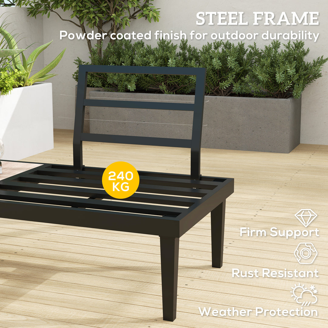 Outsunny 2 Seater Patio Sofa, Outdoor Sofa Couch with Wood Grain Side Tray and Cushions for Balcony, Backyard, Grey