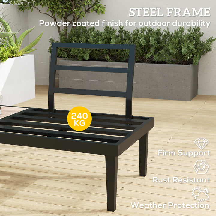 Outsunny 2 Seater Patio Sofa, Outdoor Sofa Couch with Wood Grain Side Tray and Cushions for Balcony, Backyard, Grey