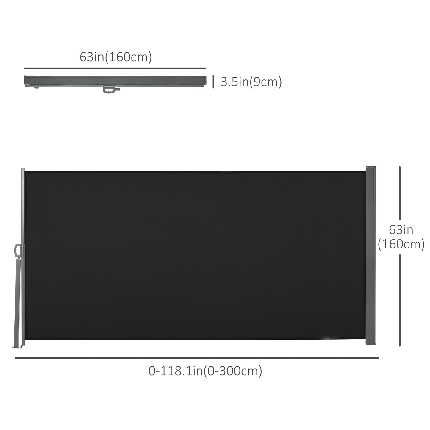 Outsunny 118" x 63" Retractable Side Awning Patio Outdoor Folding Privacy Screen with Resistance to UV Rays & Wind, Grey