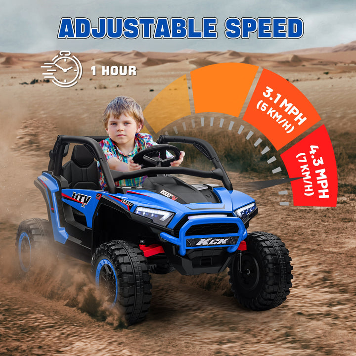 Qaba 2 Seater 24V 7AH Ride on Truck, Electric Car for Kids w/ Spring Suspension, Remote Lights, Horn, Music, Blue