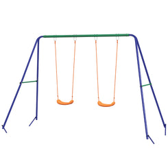 Outsunny Kids Swing Set Outdoor Metal Swing Frame with Double Swing Seats for 1-2 Children Aged 3-8 Years Old