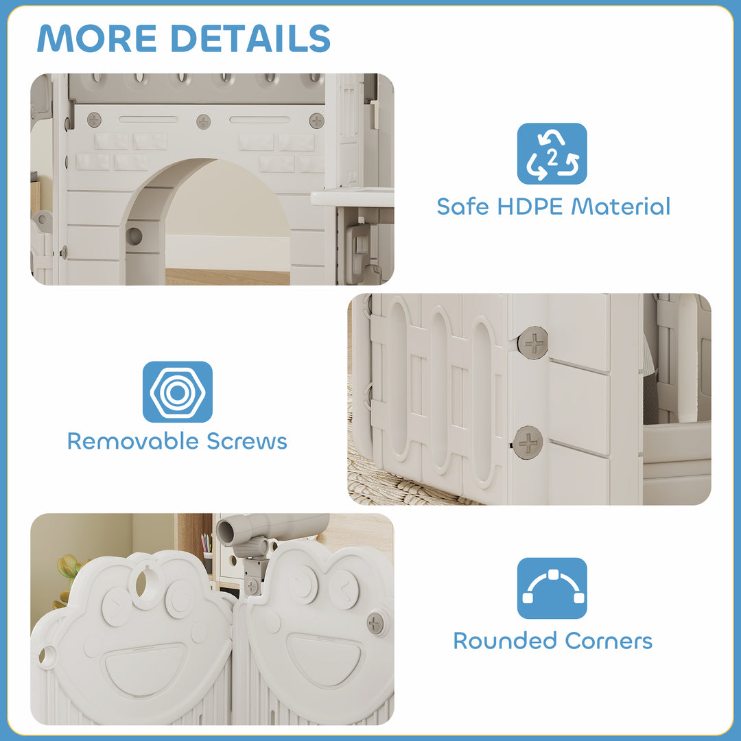 Qaba 7-in-1 Toddler Slide, Kids Slide Climber Playset with Playhouse and Basketball Hoop for 1-4 Years, Grey