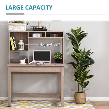 HOMCOM Computer Desk with Hutch, Home Office Table with Storage Shelves and Open Compartments for Writing, Work, Brown