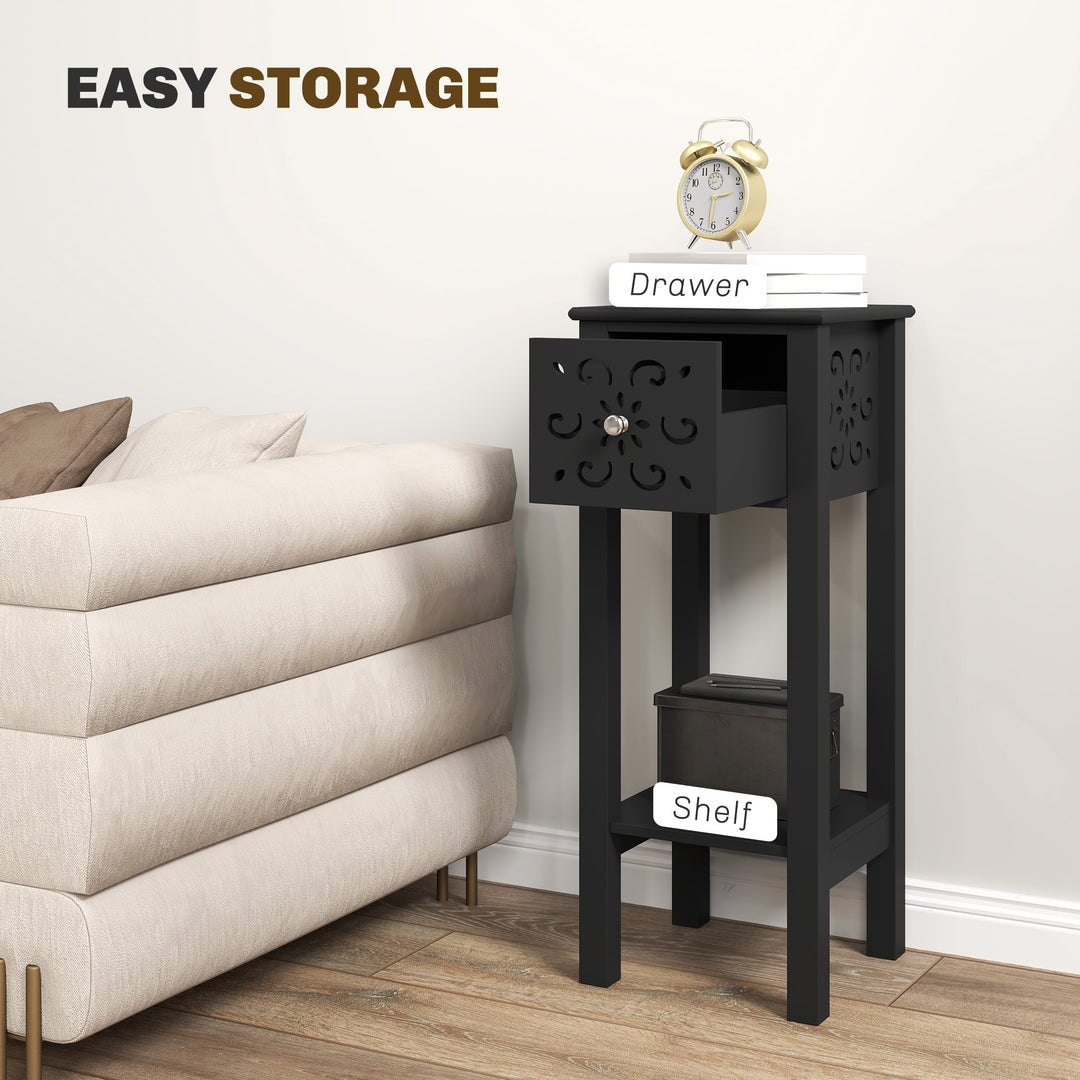 HOMCOM Nightstand Set of 2 with Drawer and Open Storage Shelf White
