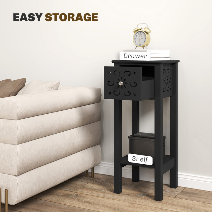 HOMCOM Nightstand Set of 2 with Drawer and Open Storage Shelf White