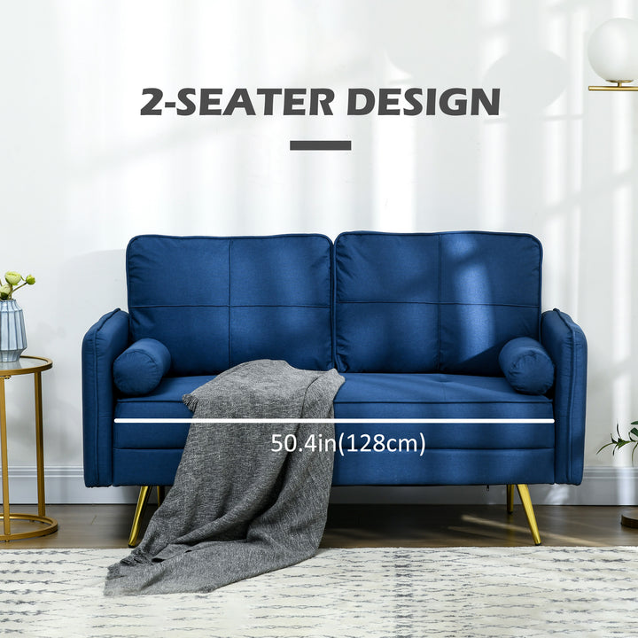 HOMCOM 56" Loveseat Sofa for Bedroom Upholstered 2 Seater Couch with Back Cushions and Pillows, Blue