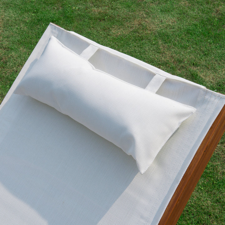 Outsunny Outdoor Wood Sling Chaise Lounge Reclining Garden Mesh Lounger Patio Chair with Headrest Cream