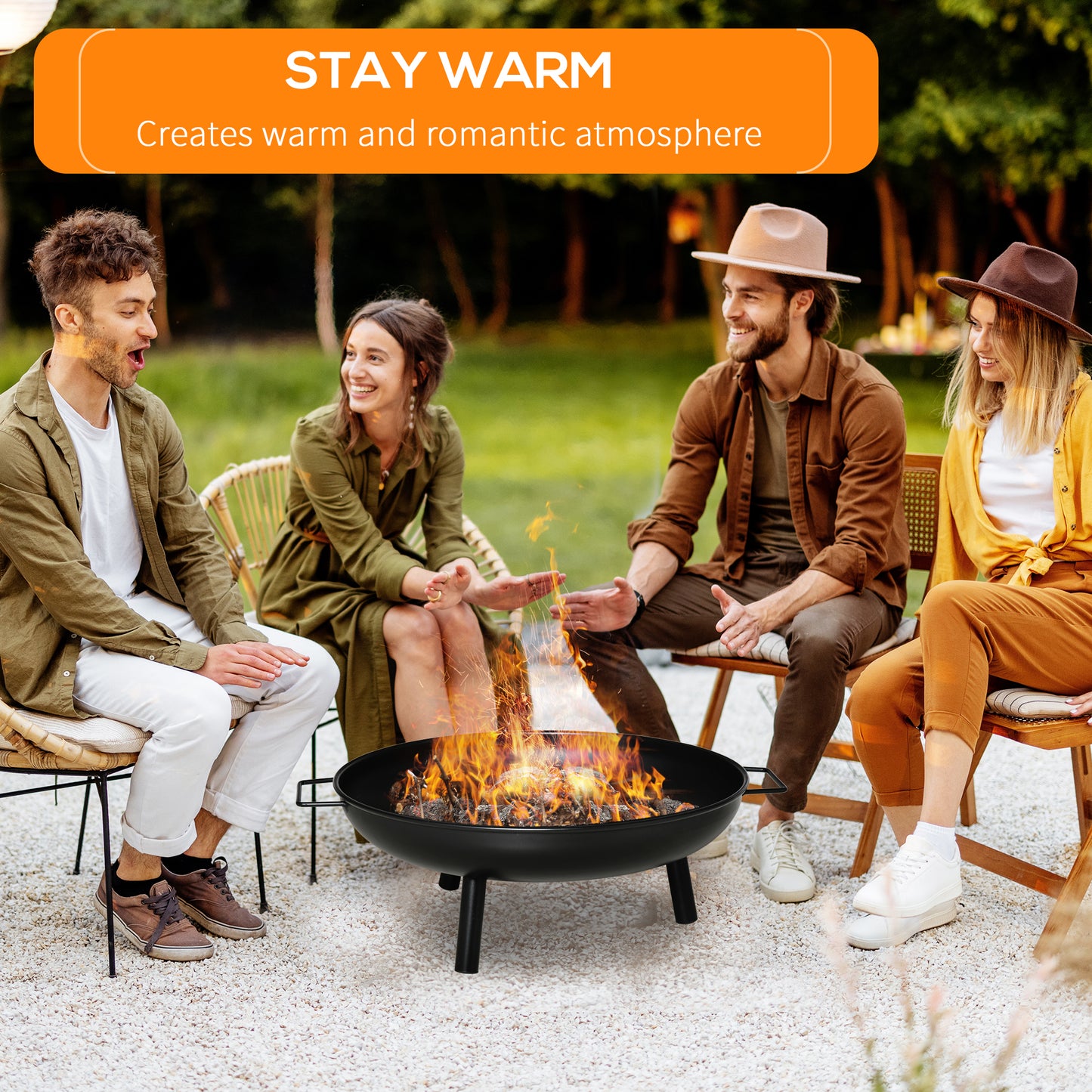 Outsunny 23" Round Outdoor Fire Pit, Portable Firepit Fireplace with Support Legs for Garden, Patio, Camping, Bonfire, Black