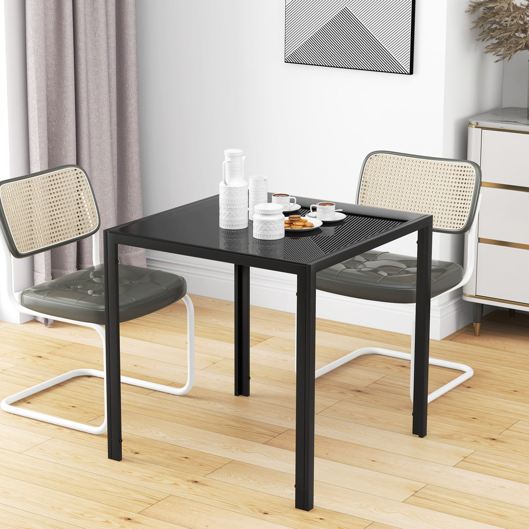 HOMCOM Square Kitchen Table for 2-4 People, Dining Table with Glass Top and Steel Legs for Dining Room, Black