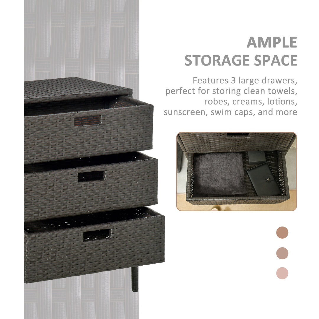 Outsunny 32" Poolside Rattan Wicker Patio Organizer Storage Cabinet Bathroom Storage w/ 3 Large Drawers Garden Outdoor