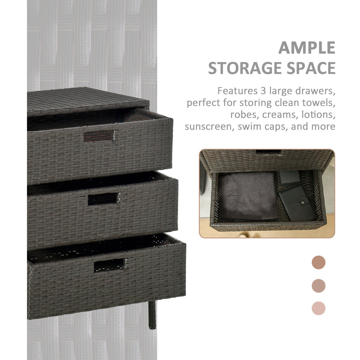Outsunny 32" Poolside Rattan Wicker Patio Organizer Storage Cabinet Bathroom Storage w/ 3 Large Drawers Garden Outdoor