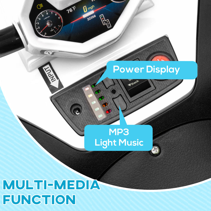 Qaba 12V Kids ATV with Four Wheels Spring Suspension, Forward & Backward, LED Light, MP3, Music, Blue