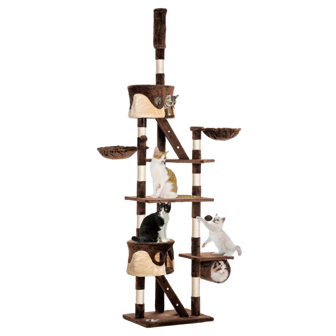 PawHut 94"-102" Huge Cat Tree Ceiling High Cat Condo Scratching Post Activity Center Multi-Level Play House