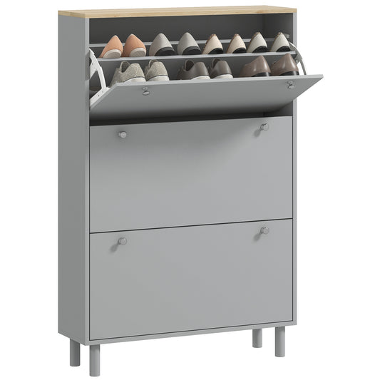 HOMCOM Shoe Storage with 3 Flip Drawers and Adjustable Shelves, Entryway Shoe Storage Cabinet for 24 Pairs of Shoes, Grey