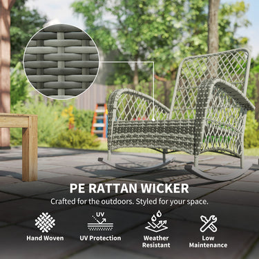Outsunny Rattan Rocking Chair, Outdoor Wicker Patio Rocker Chair Furniture with Thick Cushions, for Garden Backyard Porch, Khaki