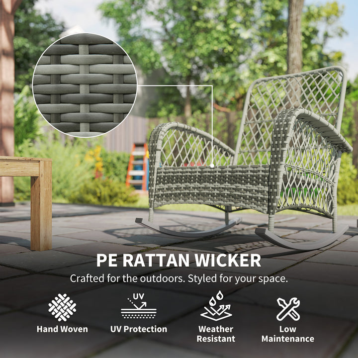 Outsunny Rattan Rocking Chair, Outdoor Wicker Patio Rocker Chair Furniture with Thick Cushions, for Garden Backyard Porch, Khaki